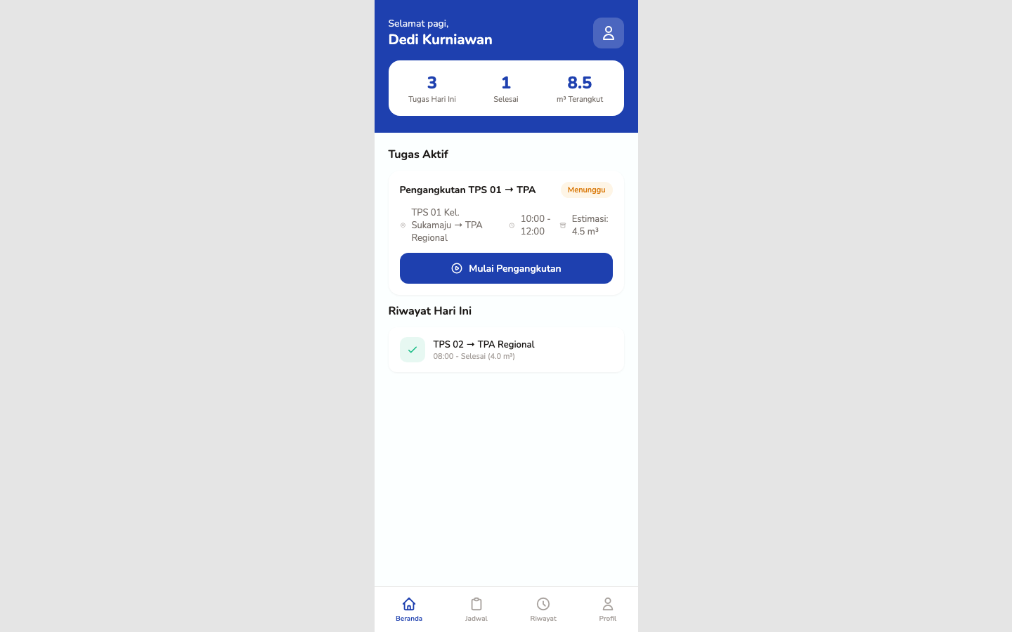 Aplikasi Petugas Truk (TPA) — angkut sampah dari TPS ke TPA dengan foto + GPS.